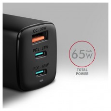 Axagon ACU-DPQ65 GaN USB-A + 2xUSB-C PD3.0/QC4+/PPS/Apple 65W hálózati töltő Mobil / Kommunikáció / Smart - Mobiltelefon kiegészítő / tok - Hálózati-, autós töltő - 391114