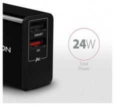 Axagon ACU-QS24 QC3.0 + 5V-1.2A fekete fali töltő Mobil / Kommunikáció / Smart - Mobiltelefon kiegészítő / tok - Hálózati-, autós töltő - 391113