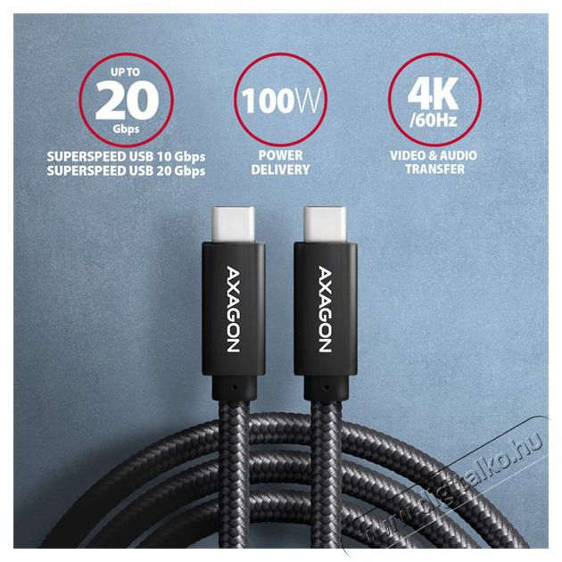 Axagon BUCM32-CM20AB USB-C 3.2 Gen 2 - USB-C 2 m fekete k&aacute;bel Mobil / Kommunik&aacute;ci&oacute; / Smart - Mobiltelefon kieg&eacute;sz&iacute;tő / tok - K&aacute;bel / &aacute;talak&iacute;t&oacute; - 391155