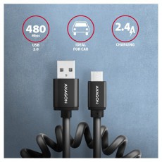 Axagon BUMM-AM10TB Twister micro USB 2.0 B - USB 2.0 A 0,6 m fekete csavart kábel Iroda és számítástechnika - Számítógép tartozék - USB kábel - 391161