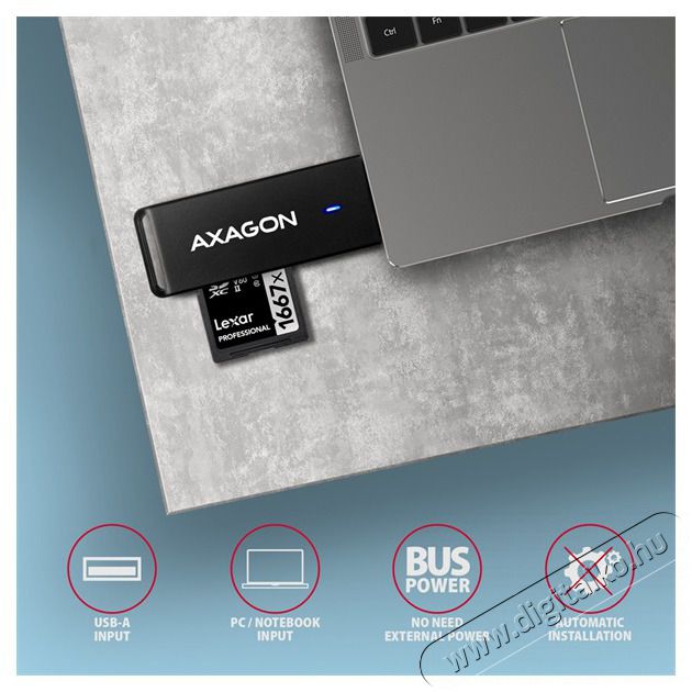 Axagon CRE-S2N Superspeed USB 3.2 Gen 1 Type-A, slim SD/microSD kártyaolvasó Memória kártya / Pendrive - Kártya olvasó - 392425