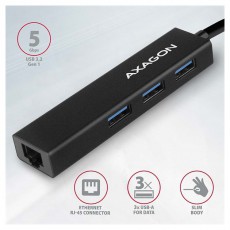 Axagon HMA-GL3A 3 portos USB3.2. Gen 2 Hub Gigabit LAN porttal - fekete Iroda és számítástechnika - Notebook kiegészítő - USB hub / elosztó - 391756