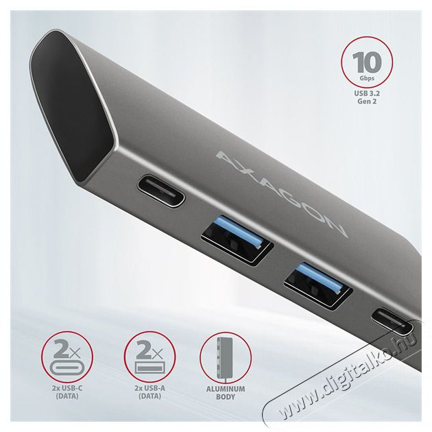 Axagon HMC-4G2 4 portos USB3.2. Gen 2 ez&uuml;stfekete HUB Iroda &eacute;s sz&aacute;m&iacute;t&aacute;stechnika - Notebook kieg&eacute;sz&iacute;tő - USB hub / eloszt&oacute; - 391754