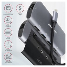 Axagon HMC-6M2 Superspeed USB-C Combo 6IN1 Hub - Ezüstfekete Iroda és számítástechnika - Notebook kiegészítő - USB hub / elosztó - 391757