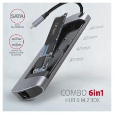 Axagon HMC-6M2 Superspeed USB-C Combo 6IN1 Hub - Ezüstfekete Iroda és számítástechnika - Notebook kiegészítő - USB hub / elosztó - 391757