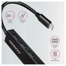 Axagon HMC-GL3A SuperSpeed USB3.2 Gen 1 C HUB + Gigabit LAN Iroda és számítástechnika - Notebook kiegészítő - USB hub / elosztó - 391751