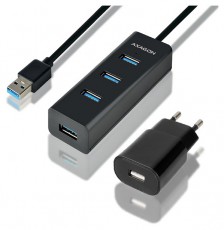 Axagon HUE-S2BP 4 portos USB3.0 gyorstöltő hosszú kábeles Hub tápegységgel Iroda és számítástechnika - Notebook kiegészítő - USB hub / elosztó - 391674