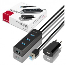 Axagon HUE-S2BP 4 portos USB3.0 gyorstöltő hosszú kábeles Hub tápegységgel Iroda és számítástechnika - Notebook kiegészítő - USB hub / elosztó - 391674