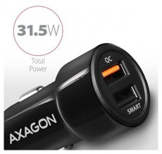 Axagon PWC-QC5 QC3.0 + 2.4A autós töltő - fekete  Autóhifi / Autó felszerelés - Autós töltő / szivargyújtó adapter - 391518