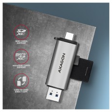 Axagon CRE-SAC USB 3.2 Type-A és Type-C SD/microSD kártyaolvasó Memória kártya / Pendrive - Kártya olvasó - 395348