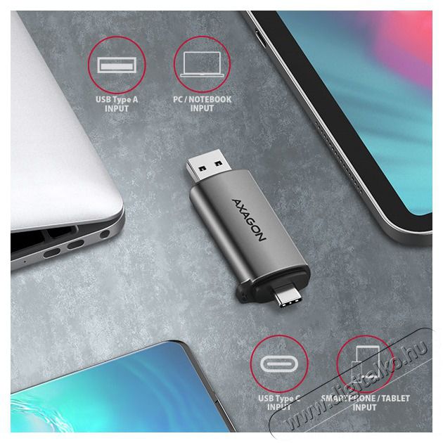 Axagon CRE-SAC USB 3.2 Type-A és Type-C SD/microSD kártyaolvasó Memória kártya / Pendrive - Kártya olvasó - 395348