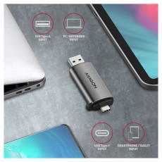 Axagon CRE-SAC USB 3.2 Type-A és Type-C SD/microSD kártyaolvasó Memória kártya / Pendrive - Kártya olvasó - 395348