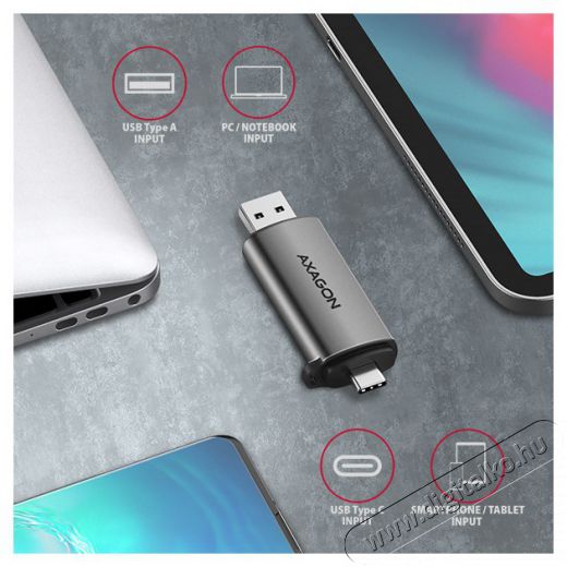 Axagon CRE-SAC USB 3.2 Type-A és Type-C SD/microSD kártyaolvasó Memória kártya / Pendrive - Kártya olvasó - 395348
