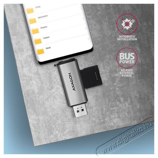 Axagon CRE-SAC USB 3.2 Type-A és Type-C SD/microSD kártyaolvasó Memória kártya / Pendrive - Kártya olvasó - 395348