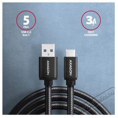 Axagon BUCM3-AM15AB USB-C 3.2 Gen 1 - USB-A 1,5 m fekete kábel Iroda és számítástechnika - Számítógép tartozék - USB kábel - 392499