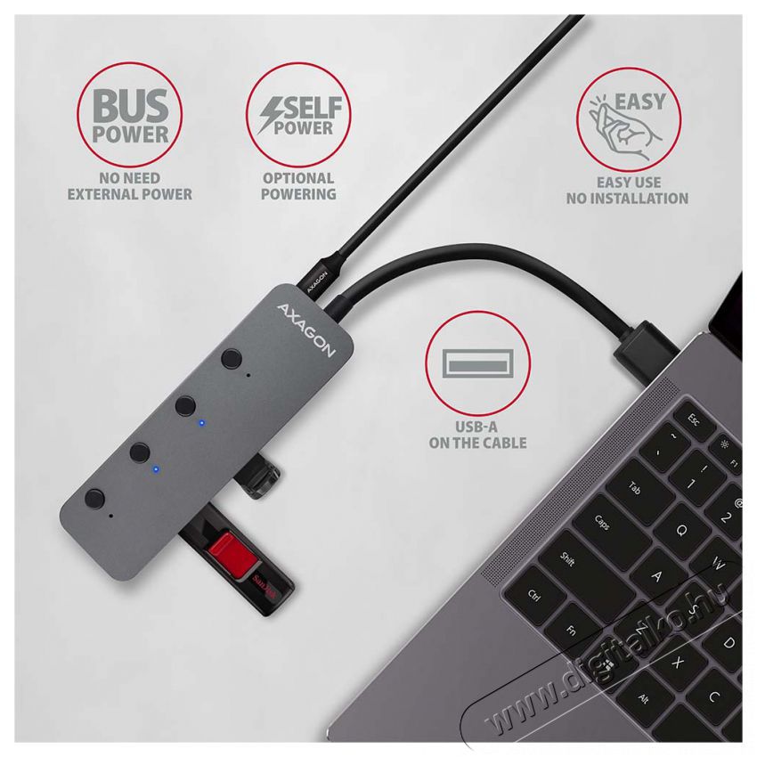 Axagon HUE-MSA 4 portos USB3.0 switch HUB Iroda &eacute;s sz&aacute;m&iacute;t&aacute;stechnika - Notebook kieg&eacute;sz&iacute;tő - USB hub / eloszt&oacute; - 391678