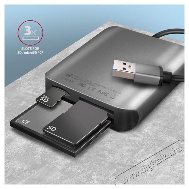 Axagon CRE-S3 USB-A 3.2 SD/microSD/CF k&uuml;lső k&aacute;rtyaolvas&oacute; Mem&oacute;ria k&aacute;rtya / Pendrive - K&aacute;rtya olvas&oacute; - 453165