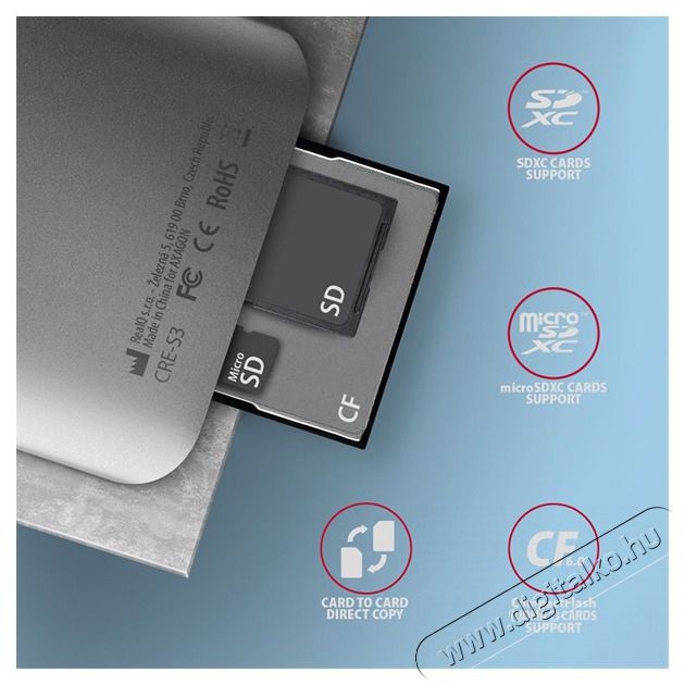 Axagon CRE-S3 USB-A 3.2 SD/microSD/CF k&uuml;lső k&aacute;rtyaolvas&oacute; Mem&oacute;ria k&aacute;rtya / Pendrive - K&aacute;rtya olvas&oacute; - 453165