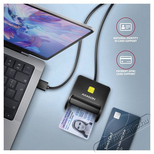 Axagon CRE-SM3N USB Smart card FlatReader okos k&aacute;rtyaolvas&oacute; Mem&oacute;ria k&aacute;rtya / Pendrive - K&aacute;rtya olvas&oacute; - 459129