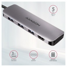 Axagon HMC-HCR3A SuperSpeed USB-C COMBO 5in1 HUB Iroda és számítástechnika - Számítógép tartozék - USB kábel - 458801