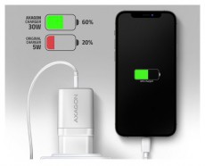 Axagon ACU-PQ30W USB-C + QC3.0 30W fehér fali töltő Akkuk és töltők - Li-ion akkumulátor és töltő (gyári) - Töltő / hálózati adapter - 462226