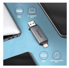 Axagon CRE-DAC Mobil USB 3.2 Gen 1 USB-C + USB-A SD/microSD mini kártyaolvasó Memória kártya / Pendrive - Kártya olvasó - 462227