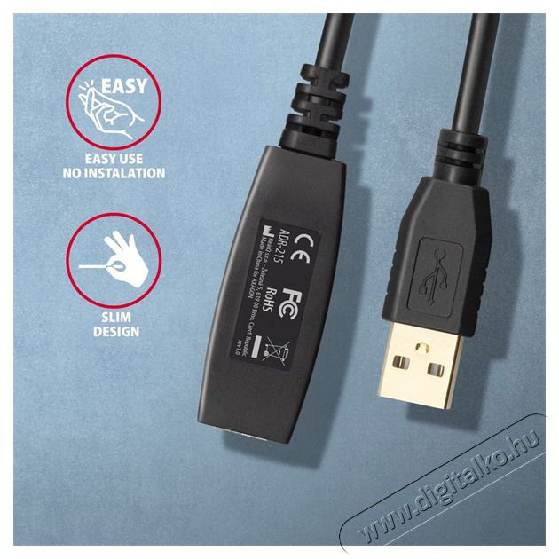Axagon ADR-215 15m USB 2.0 A apa - anya akt&iacute;v repeater k&aacute;bel Iroda &eacute;s sz&aacute;m&iacute;t&aacute;stechnika - Sz&aacute;m&iacute;t&oacute;g&eacute;p tartoz&eacute;k - USB k&aacute;bel - 476871