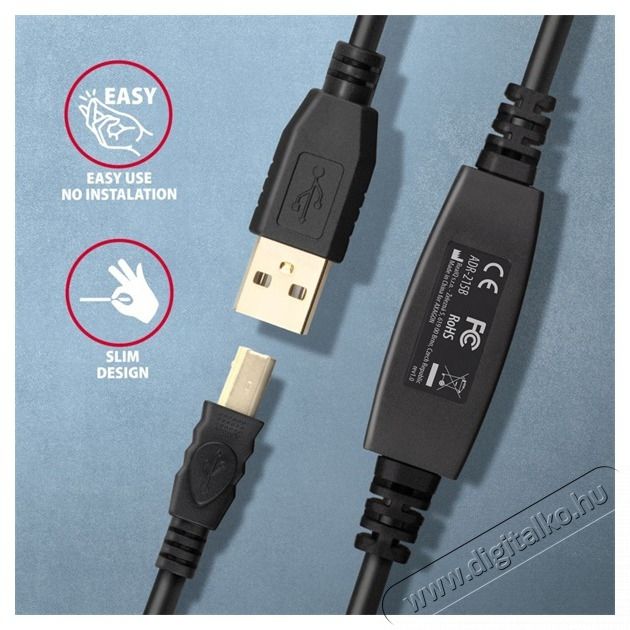 Axagon ADR-215B 15m USB 2.0 A apa - USB B apa akt&iacute;v repeater k&aacute;bel Iroda &eacute;s sz&aacute;m&iacute;t&aacute;stechnika - Sz&aacute;m&iacute;t&oacute;g&eacute;p tartoz&eacute;k - USB k&aacute;bel - 476872