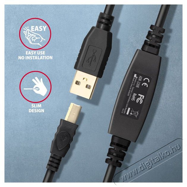 Axagon ADR-220B 20m USB 2.0 A apa - USB B apa akt&iacute;v repeater k&aacute;bel Iroda &eacute;s sz&aacute;m&iacute;t&aacute;stechnika - Sz&aacute;m&iacute;t&oacute;g&eacute;p tartoz&eacute;k - USB k&aacute;bel - 476874