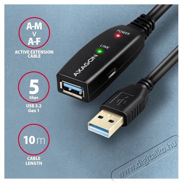 Axagon ADR-310 10m USB 3.2 Gen 1 A apa - anya akt&iacute;v repeater k&aacute;bel Iroda &eacute;s sz&aacute;m&iacute;t&aacute;stechnika - Sz&aacute;m&iacute;t&oacute;g&eacute;p tartoz&eacute;k - USB k&aacute;bel - 476876
