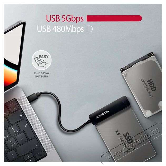 Axagon ADSA-FP2C Slim Adapter Pro USB-C 5GBPS 2,5 SSD/HDD adapter Iroda &eacute;s sz&aacute;m&iacute;t&aacute;stechnika - Adatt&aacute;rol&oacute; / merevlemez - Kieg&eacute;sz&iacute;tő - 478616