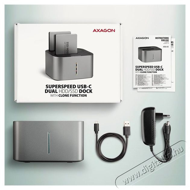 Axagon ADSA-DC SuperSpeed USB DUAL 2.5/3.5 HDD/SSD DUAL dokkol&oacute; Iroda &eacute;s sz&aacute;m&iacute;t&aacute;stechnika - Adatt&aacute;rol&oacute; / merevlemez - Kieg&eacute;sz&iacute;tő - 500358