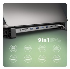 Axagon HMC-10HLS USB-C 5Gbps LONGER 9in1 hub Iroda és számítástechnika - Notebook kiegészítő - USB hub / elosztó - 500353