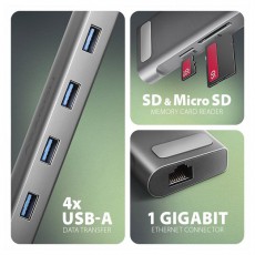 Axagon HMC-10HLS USB-C 5Gbps LONGER 9in1 hub Iroda és számítástechnika - Notebook kiegészítő - USB hub / elosztó - 500353