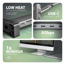 Axagon HMC-10HLS USB-C 5Gbps LONGER 9in1 hub Iroda és számítástechnika - Notebook kiegészítő - USB hub / elosztó - 500353