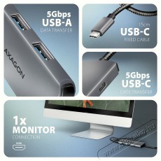 Axagon HMC-5H8K USB-C 5Gbps 5in1 8K hub Iroda és számítástechnika - Notebook kiegészítő - USB hub / elosztó - 500354