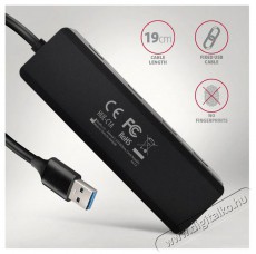 Axagon HUE-C1A TRAVEL Hub, USB-A 5Gbps, 4x USB-A, USB-C power IN, cable 19cm Iroda és számítástechnika - Notebook kiegészítő - USB hub / elosztó - 503333