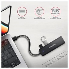 Axagon HUE-C1A TRAVEL Hub, USB-A 5Gbps, 4x USB-A, USB-C power IN, cable 19cm Iroda és számítástechnika - Notebook kiegészítő - USB hub / elosztó - 503333