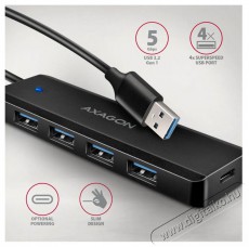 Axagon HUE-C1A TRAVEL Hub, USB-A 5Gbps, 4x USB-A, USB-C power IN, cable 19cm Iroda és számítástechnika - Notebook kiegészítő - USB hub / elosztó - 503333