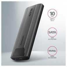 Axagon EEM2-GTS2 USB-C 3.2 Gen 2 M.2 NVMe/SATA szürke csavar nélküli külső SSD ház Iroda és számítástechnika - Adattároló / merevlemez - Kiegészítő - 507219
