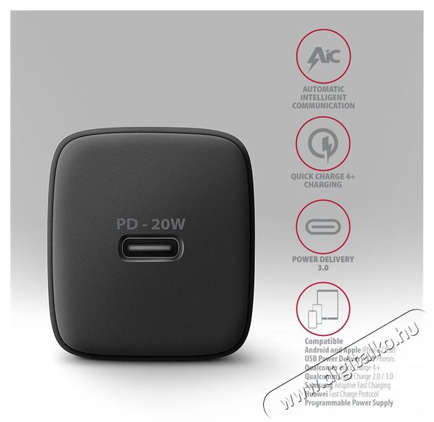 Axagon ACU-PD20 20W PD 3.0 QC Type-C fekete hálózati töltő Mobil / Kommunikáció / Smart - Mobiltelefon kiegészítő / tok - Hálózati-, autós töltő - 507951