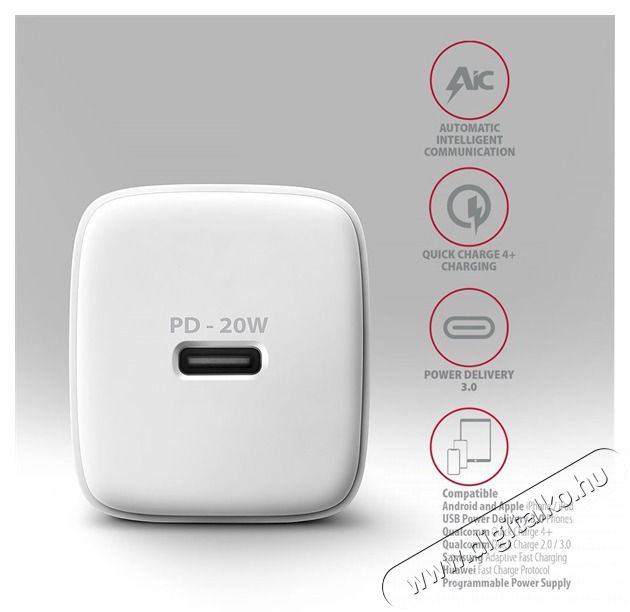 Axagon ACU-PD20W 20W PD 3.0 QC Type-C fehér hálózati töltő Mobil / Kommunikáció / Smart - Mobiltelefon kiegészítő / tok - Hálózati-, autós töltő - 507952