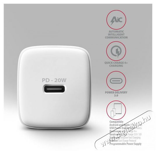 Axagon ACU-PD20W 20W PD 3.0 QC Type-C fehér hálózati töltő Mobil / Kommunikáció / Smart - Mobiltelefon kiegészítő / tok - Hálózati-, autós töltő - 507952