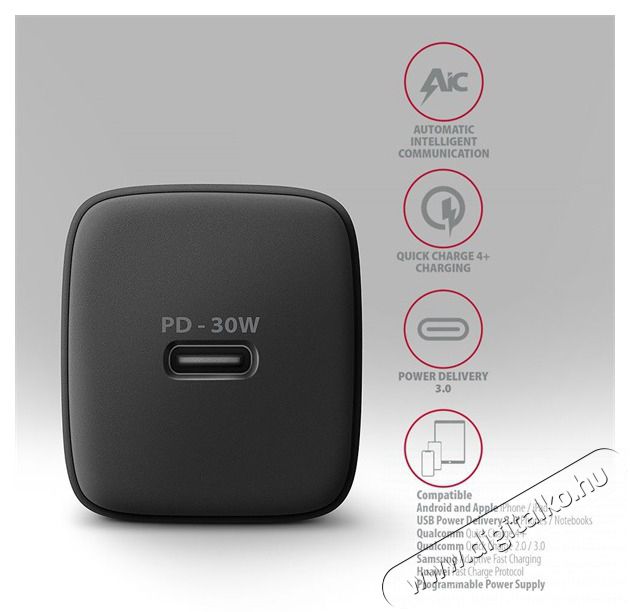 Axagon ACU-PD30 30W PD 3.0 QC Type-C fekete hálózati töltő Mobil / Kommunikáció / Smart - Mobiltelefon kiegészítő / tok - Hálózati-, autós töltő - 507953