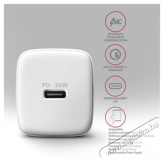 Axagon ACU-PD30W 30W PD 3.0 QC Type-C fehér hálózati töltő Mobil / Kommunikáció / Smart - Mobiltelefon kiegészítő / tok - Hálózati-, autós töltő - 507954