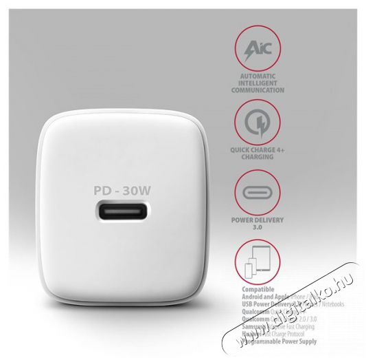 Axagon ACU-PD30W 30W PD 3.0 QC Type-C fehér hálózati töltő Mobil / Kommunikáció / Smart - Mobiltelefon kiegészítő / tok - Hálózati-, autós töltő - 507954