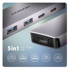 Axagon HMC-5H60 5Gbps 5in1 szürke Type-C hub Iroda és számítástechnika - Notebook kiegészítő - USB hub / elosztó - 507957