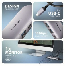 Axagon HMC-6G2L 10Gbps 6in1 szürke Type-C hub Iroda és számítástechnika - Notebook kiegészítő - USB hub / elosztó - 507958