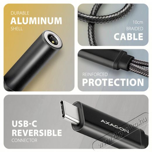 Axagon ADA-HCPD 60W fekete Type-C - Type-C/DAC audio adapter Mobil / Kommunikáció / Smart - Mobiltelefon kiegészítő / tok - Kábel / átalakító - 513329