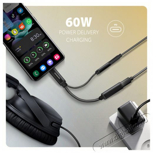 Axagon ADA-HCPD 60W fekete Type-C - Type-C/DAC audio adapter Mobil / Kommunikáció / Smart - Mobiltelefon kiegészítő / tok - Kábel / átalakító - 513329